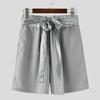 INCERUN Men Belt Lace-up Elastic Waist Striped Casual Loose Half Pants