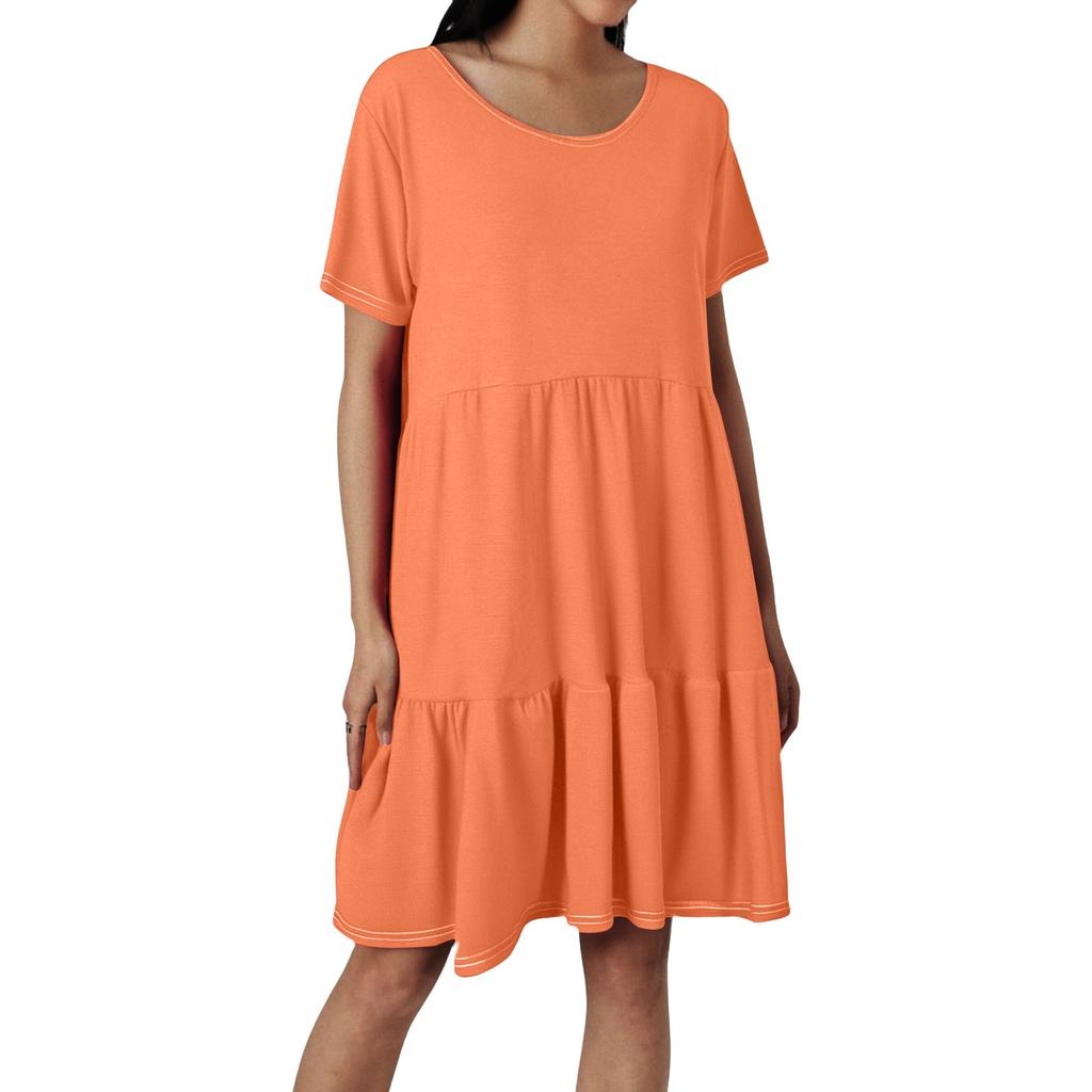 Women's Fashion Casual Round Neck Short Sleeve Ruffle Dresses