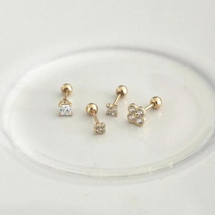 14k cubic lock piercing earrings