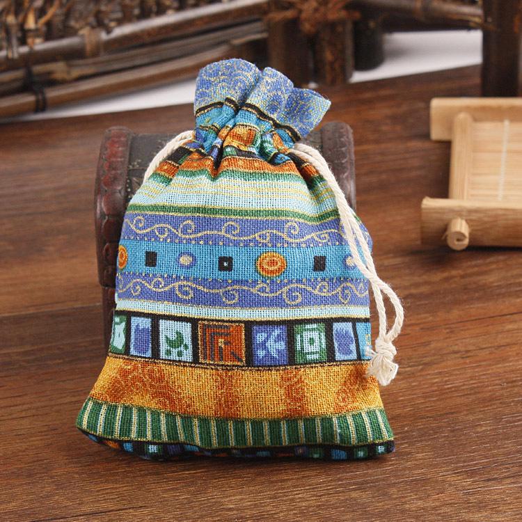 BuTao Aufbewahrungstasche für Aromatherapie-Schmuck im ethnischen Stil – farbenfrohe Tasche aus Baumwolle und Leinen mit Kordelzug