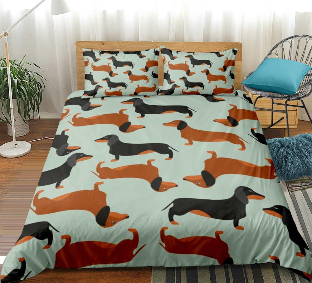Dachshund Dog King Queen Duvet Cover Cartoon Pet Puppy Bedding Set Sausage Dog Quilt Cover Cute Animal Polyester Comforter Cover