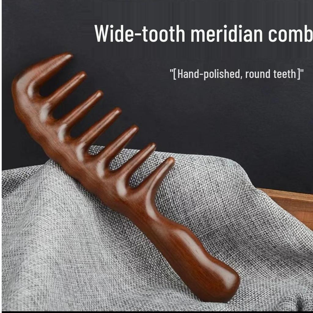 Sandalwood Wide-Tooth Comb for Thick, Curly Hair - Scalp Massage & Meridian Care