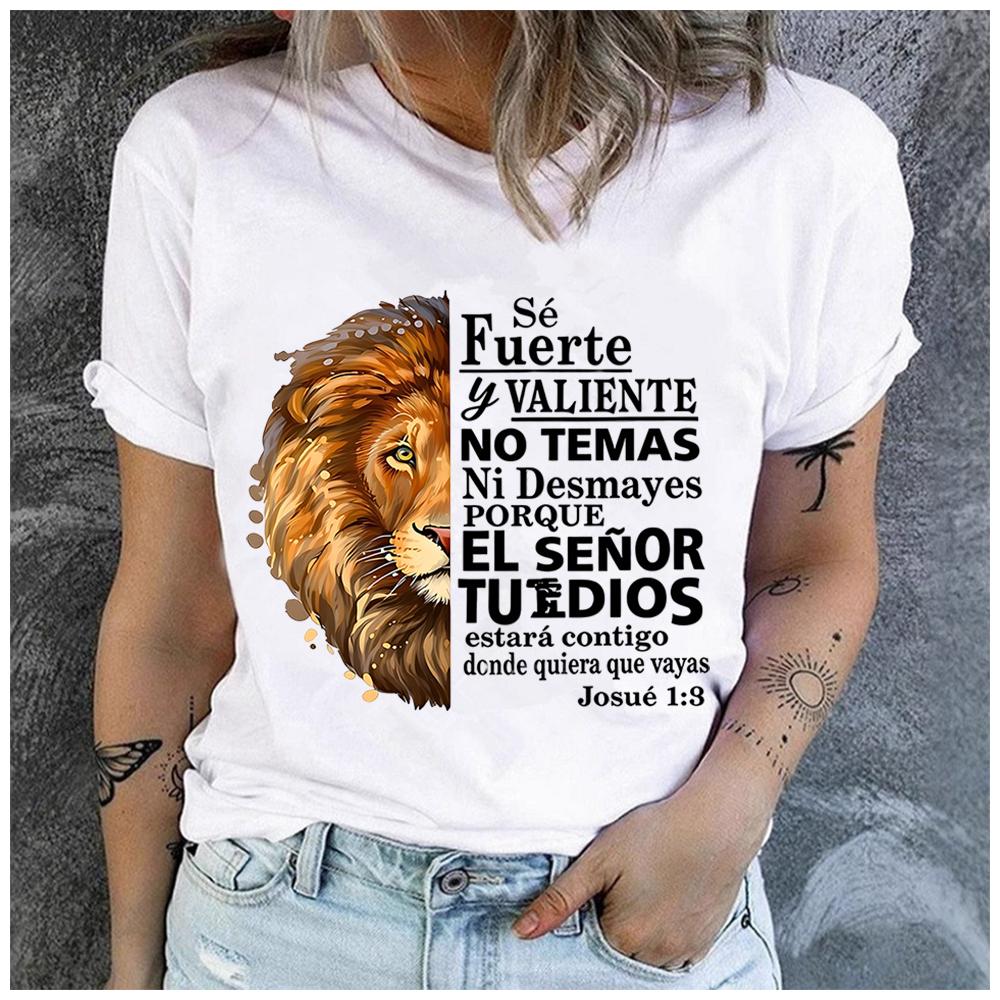 Men Women's Polyester 100% The Lion Bible Print T-shirt Loose Round Neck Casual Short Sleeve Fashion Top  Clothing Summer
