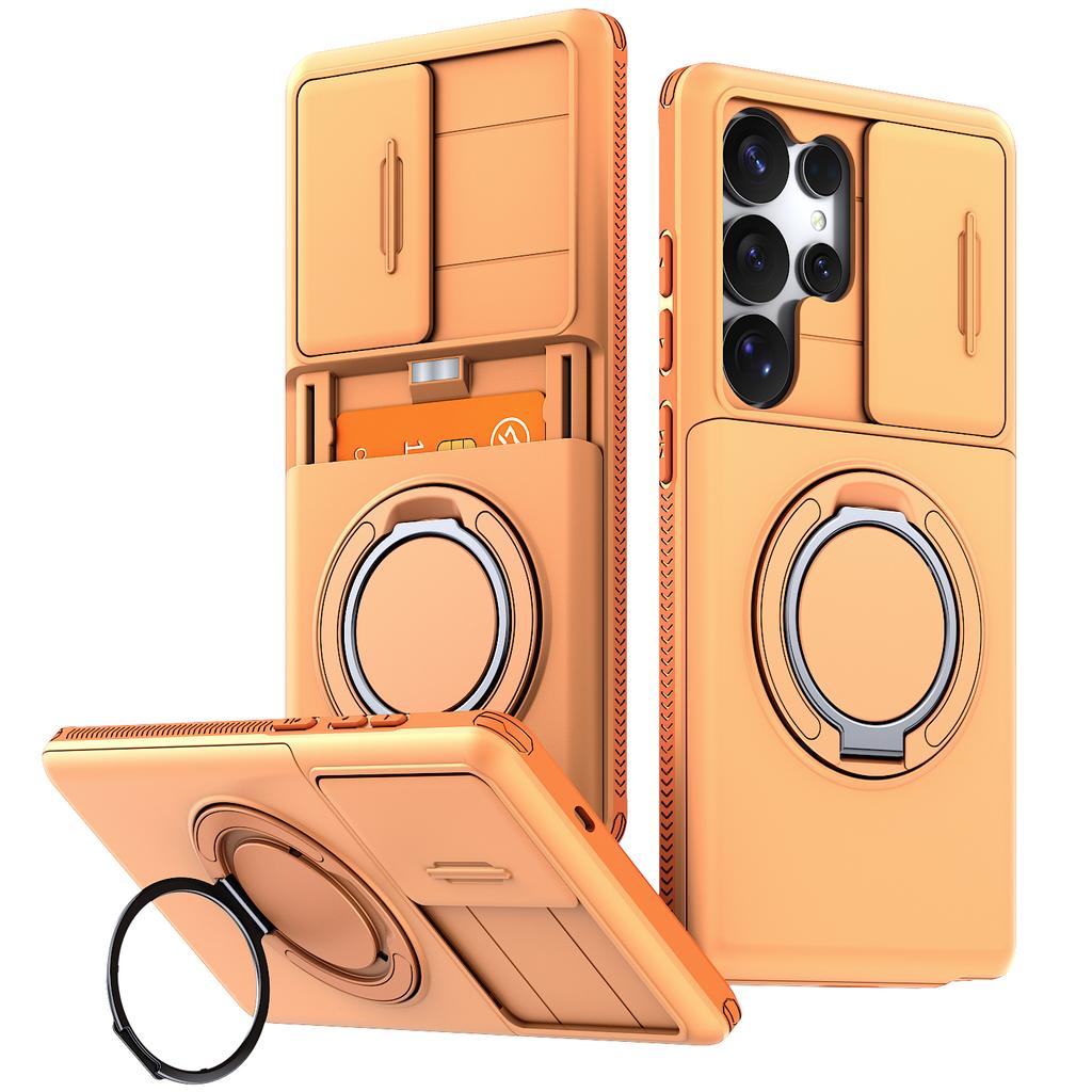Hoesje Voor Samsung Galaxy S26 S25 S24 S23 S22 Ultra Plus S25FE S24FE Cover Schuif Camera Bescherming Met Kaart Ringhouder Armor Fundas