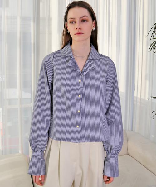 Demi Gnimonic Cotton Stripe Cuff Navy Shirt Navy/Free