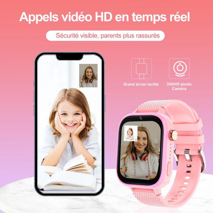 K IKIDO Montre Connectée Enfant, Montre intelligente avec SOS, Musique, Appel vidéo, GPS, Appareil photo magique, étanche,Rose