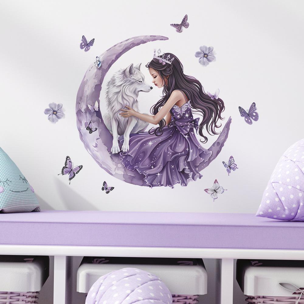 Wall Sticker Girl Purple Dress Art Decoration Nordic PVC Poster Decals