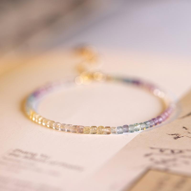 

Recommended Extremely Fine2Millimeter Rainbow Fluorite Bracelet for Women, Feng Shui Stone, Raw Stone14k Gold-plated rainbow-colored spring/summer Suitable for hand size14~