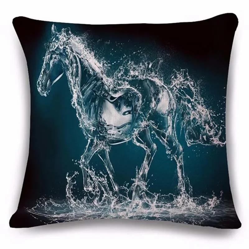 18'' Square Horse Printed Cushion Cover Vintage  Linen Square Pillow Cover  Covers Customized Drop Shipping