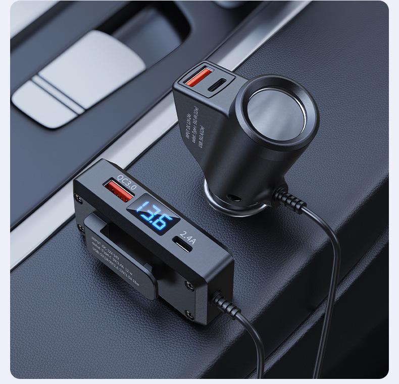 Multifunctional Car Charger with QC3.0+PD Fast Charging, 12V/24V Compatibility, and Voltage Display