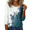 Women's Round Neck Pull Stripe Decorative Button Top Casual Solid Color 3/4 Sleeve T Shirt