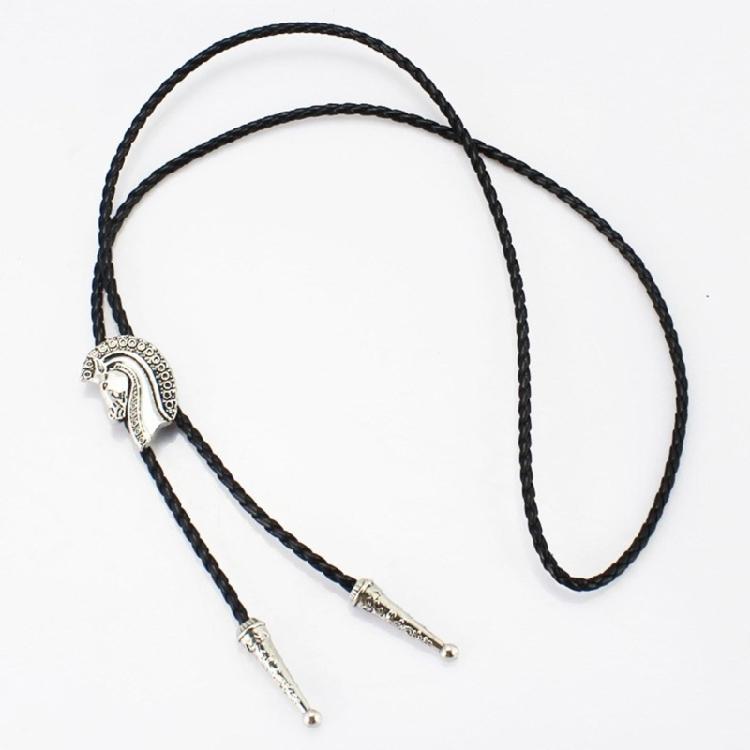 Elegant Black Bolo Tie with Horse Head Pendant Cowboy Necktie Western Tie