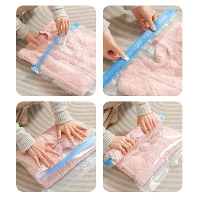 No Need Air Pump Travel Roll-Up Compression Bags Reusable Vacuum Storage Bag Saves 80% Of Storage Space Roll-Up Compression