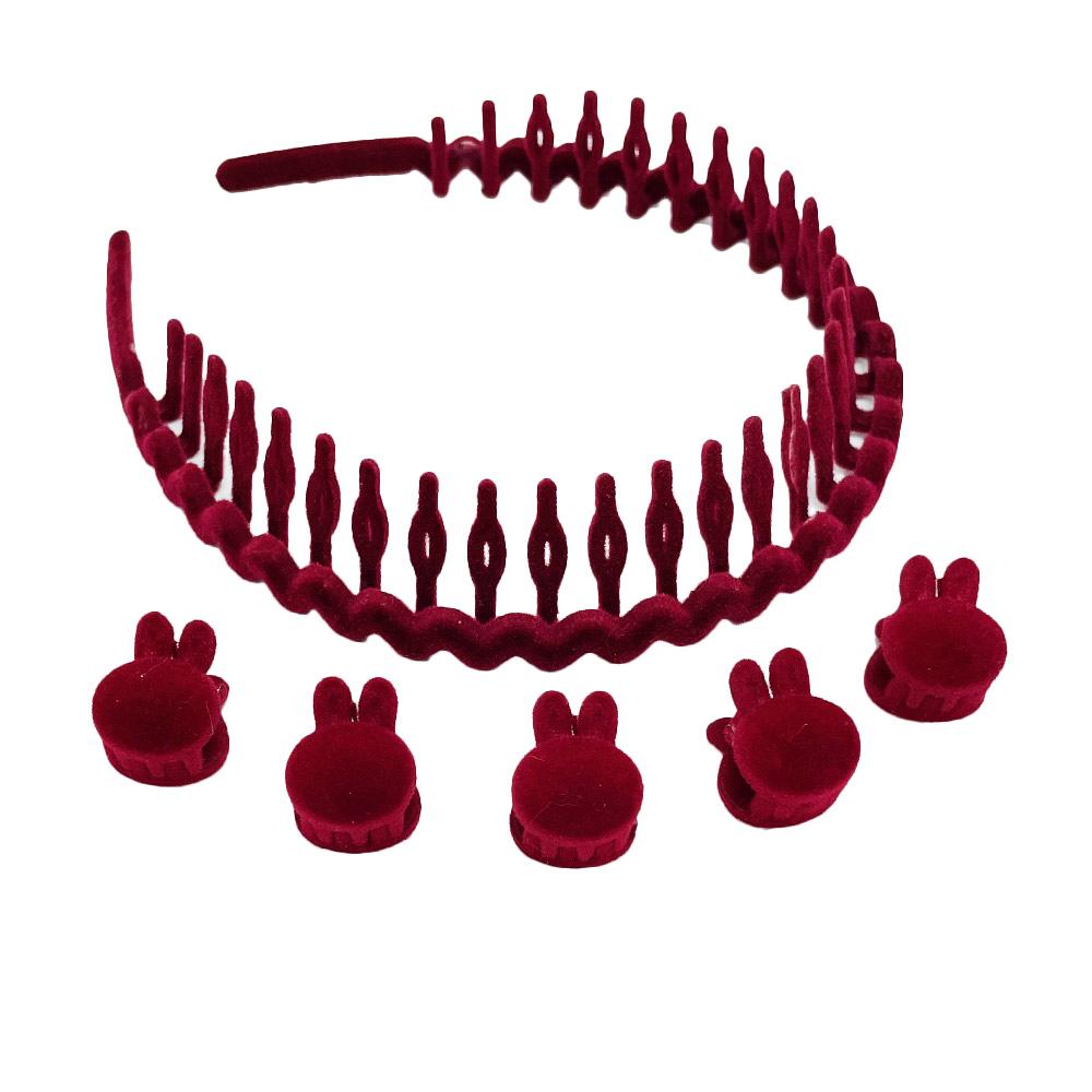 6Pcs/Set Fabric Red Black Plastic Small 2cm Hair Claw Hair Crabs for Girls With Non-Slip Teeth Hair Hoops Accessories For Women