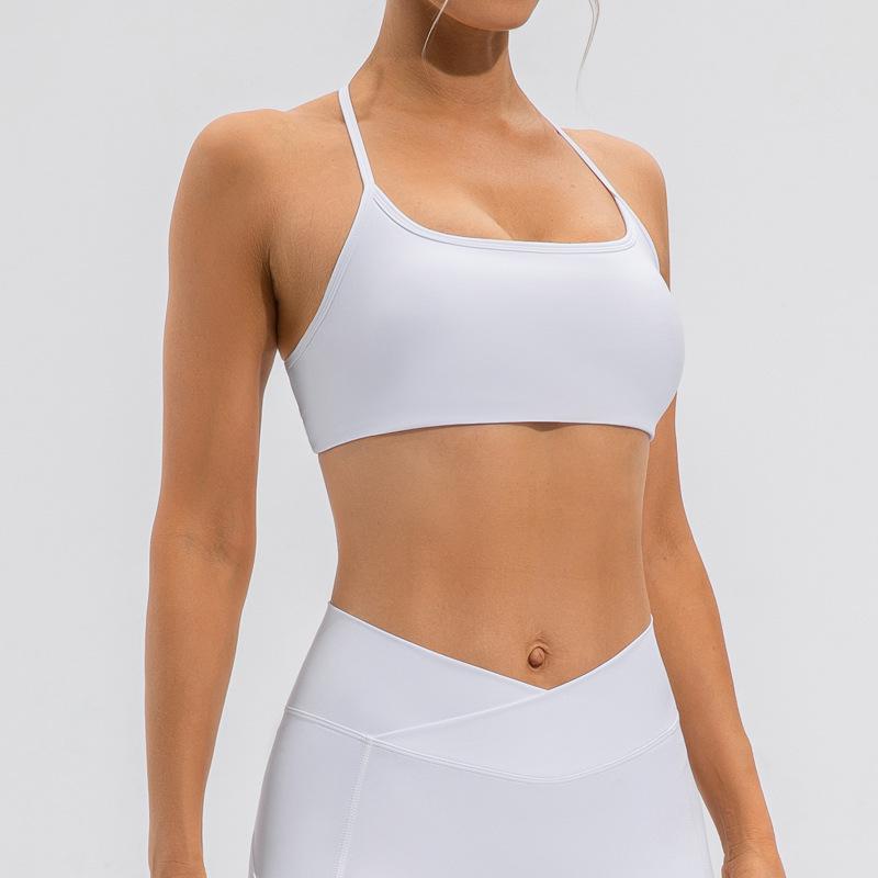 

Новый спортивный бюстгальтер для йоги с перекрещенной спинкой и тонкими бретелями - Сексуальный и классический дизайн для бега и фитнеса. M белый/слоновая кость