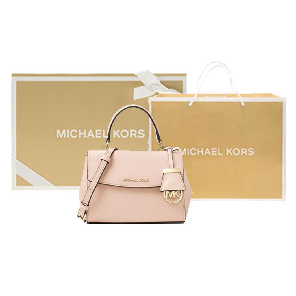 Michael Kors Mk Ava Vintage Couleur Unie Rabat Polyvalent Sac à Main en Cuir avec Pendentif Logo pour Trajet Quotidien Sac Bandoulière Mini 32F5GAVC1L-SOFT-PINK