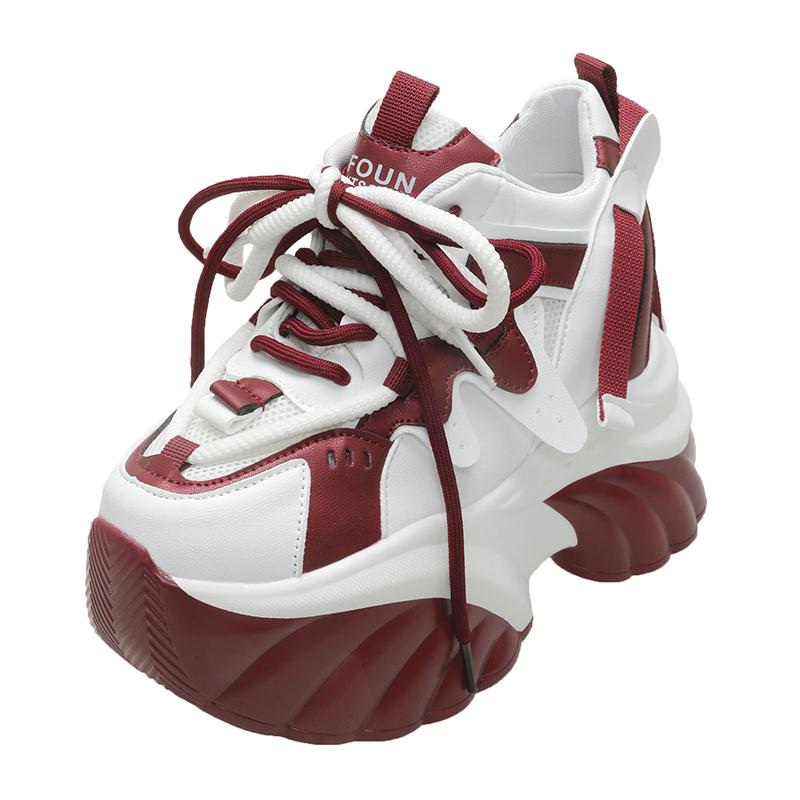 Fashion 10CM Women High Platform Sneakers Autumn Winter Lace-up Chunky Shoes Heels Thick Sole Casual Shoes Woman Sport Leather Sneakers