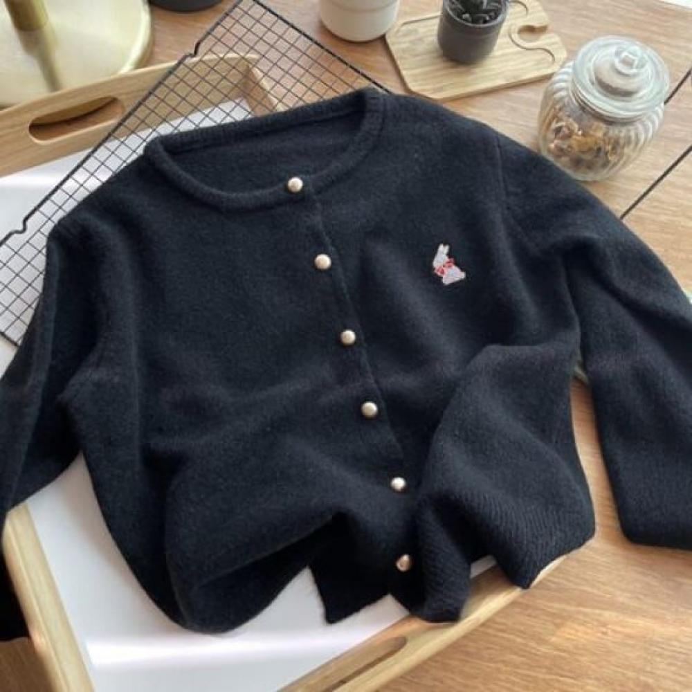 Navava WoMen S Lovely Pearl Button Rabbit EMbroidery Long Sleeve Knit Cardigan M