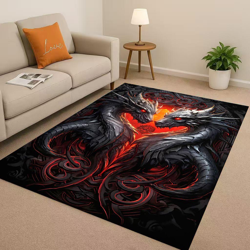 Yin Yang Element Dragon Chinese Loong Cartoon Living Room Non Slip Area Rug Carpet for Bedroom Playroom Sofa,Home Decor Doormat