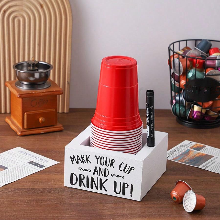 1Pc Disposable Cup Storage Box Wooden Coffee Shop Paper Cup Storage Rack Square Desktop Bar Storage Box Cup Holder one-size 1980₽