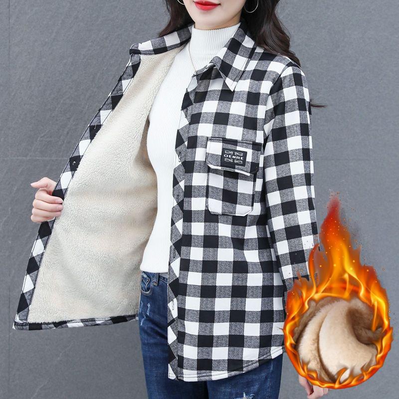 Winter Warm Shirt Autumn and Winter Western Style Mother Plus Velvet Thick Shirt Women's Brushed Thick Top