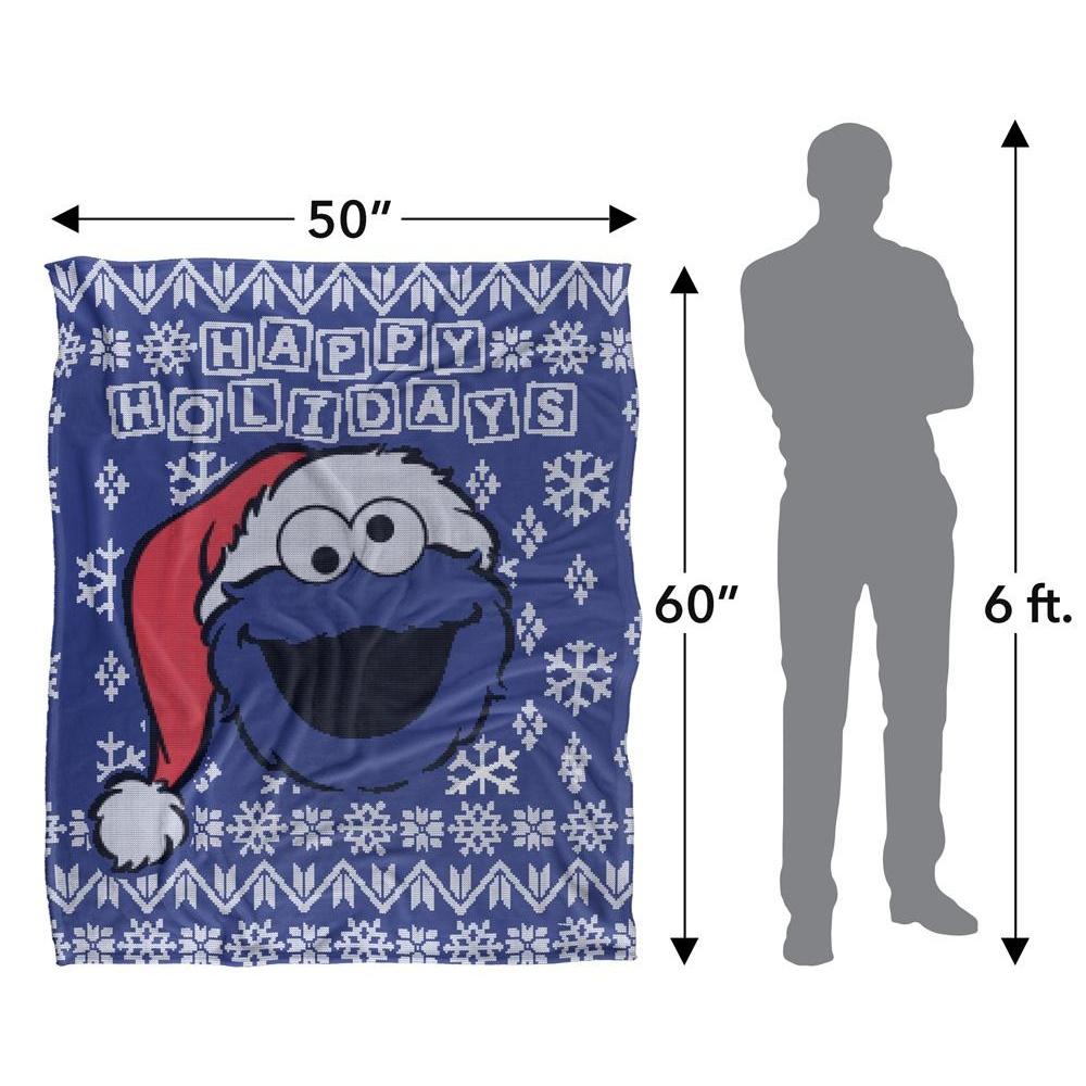 Sesame Street Silky Christmas Sweater Cookie Monster Supersoft Blanket