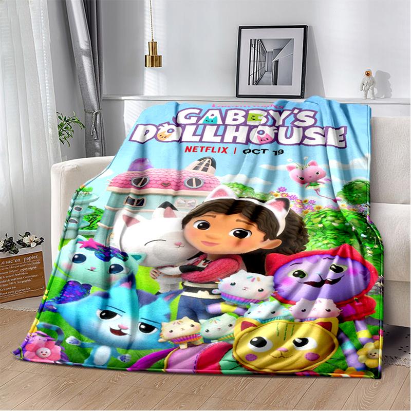 Cute Cartoon Gabby's dollhouse Throws Blanket Kids Super Soft Blankt for Sofa Travel Couch Picnic Flannel Blanket Birthday Gift
