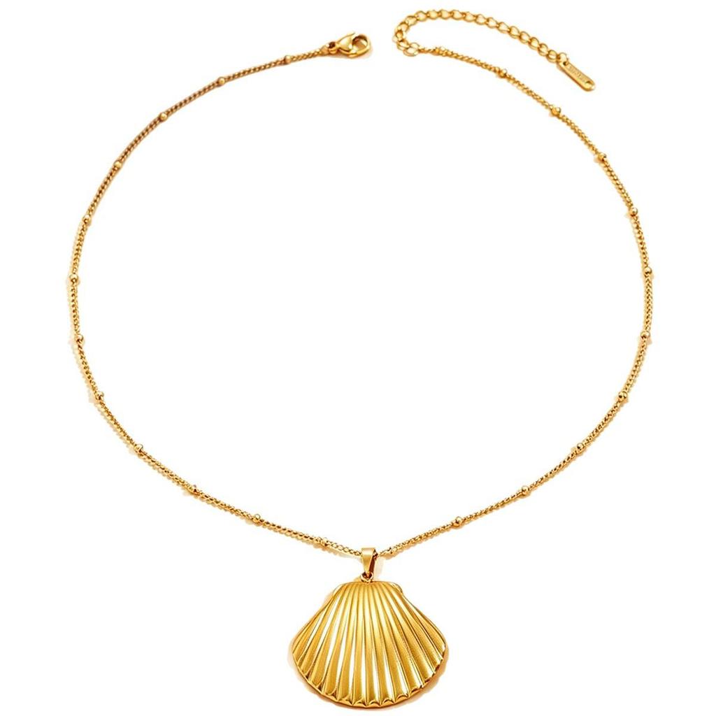 Stainless Steel Ocean Shell Pendant Necklace for Women, 18K Gold Clavicle Chain