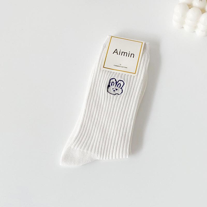 Chaussettes montantes en coton à motif animal brodé de dessin animé pour femme, printemps et automne