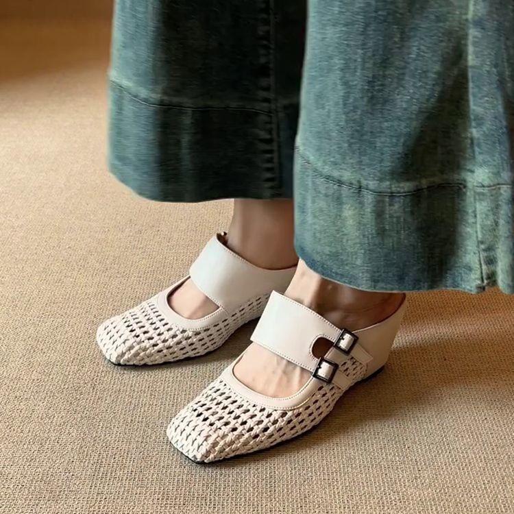 Fashion Heightening Belt Buckle Bag Head Sandals Summer 2025 New Versatile Casual Woven Hollow Women's Cool Slippers