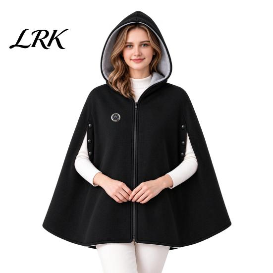 Beheizte Loungewear für Zuhause USB-Schal-Decke mit Kapuze, 3-stufig verstellbarer warmer Poncho, Tragbare Thermowickel für Damen, Reißverschluss vorne, Fleece, Büro