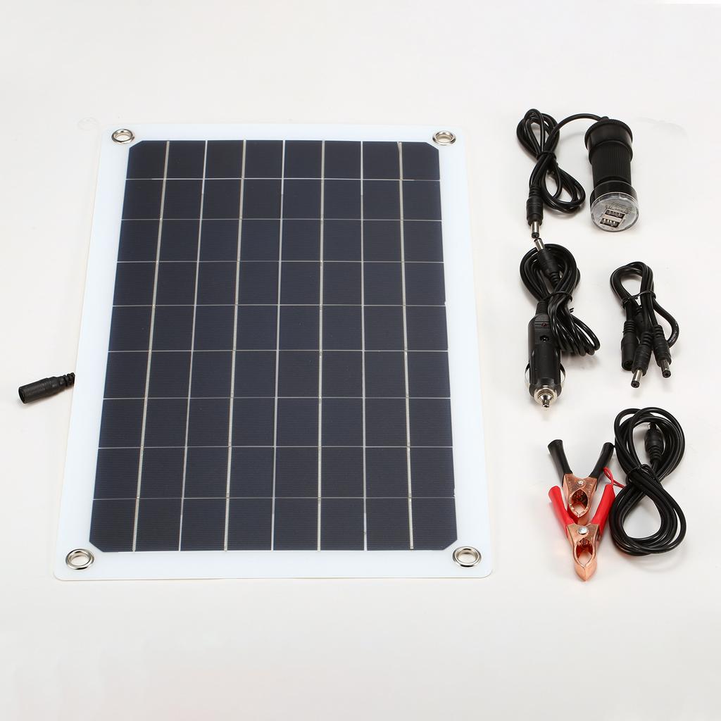 12V 20W Solarpanel monokristalline Silizium-Solarzelle mit Dual-USB-Autoladegerät, Feuerzeug, Alligator