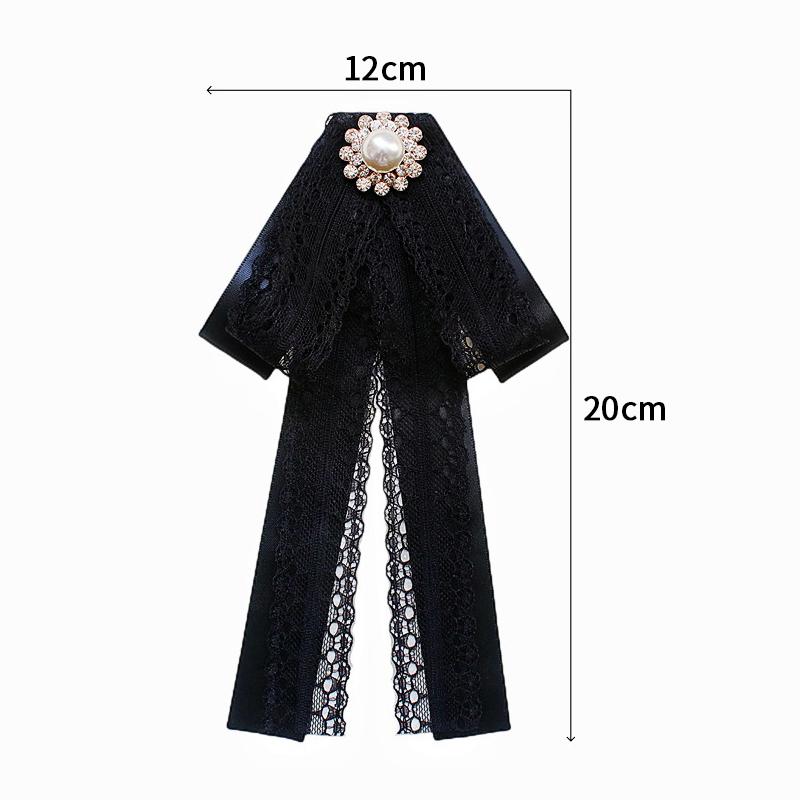 Koreanische Damen Spitzen Fliege Brosche Schwarze Kamelienblüte Perle Hemdkragen Nadeln Schleife Band Hochzeitsparty Krawatte