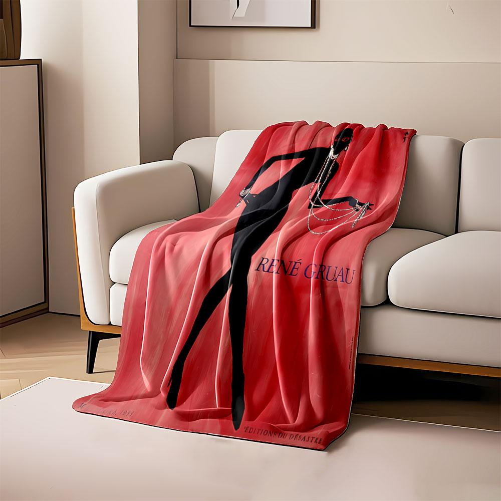 Silhouette of a figure in black with pearls on a red background. for all seasons blanket lunch break throw gift