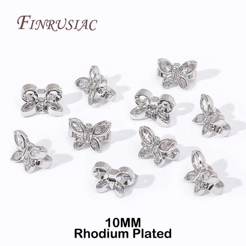 10MM Rhodium/Gold Plated Shiny Zircon Butterfly Spacer Bars 2 Holes Separators For Strand Beads Jewelry Making DIY Accessories