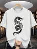 Chinese Dragon Print Unisex Short Sleeve Tshirt Oriental Dragon Silhouette O Neck Tee Myth Creature Male Street Fashion Tops