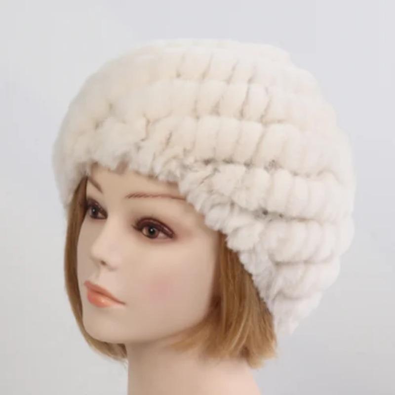Russian Lady 100% Natural Real Rex Rabbit Fur Hats Women Kintted Outdoor Rex Rabbit Fur Hat New Warm Real Fur Caps