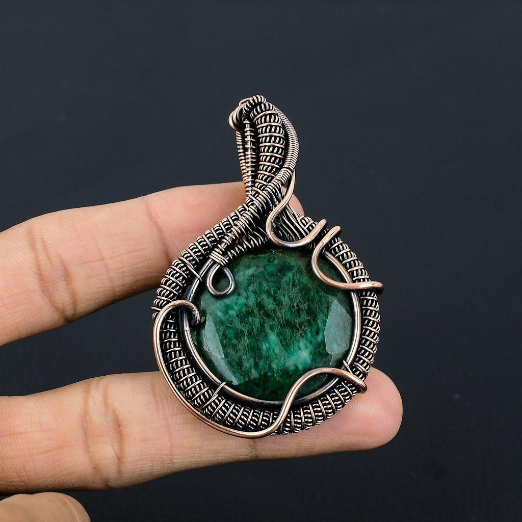 Emerald Pendant, 999 Copper Wire Wrapped Pendant Gemstone Jewelry, Handmade Pendant Amazing Jewelry, Gift For Her