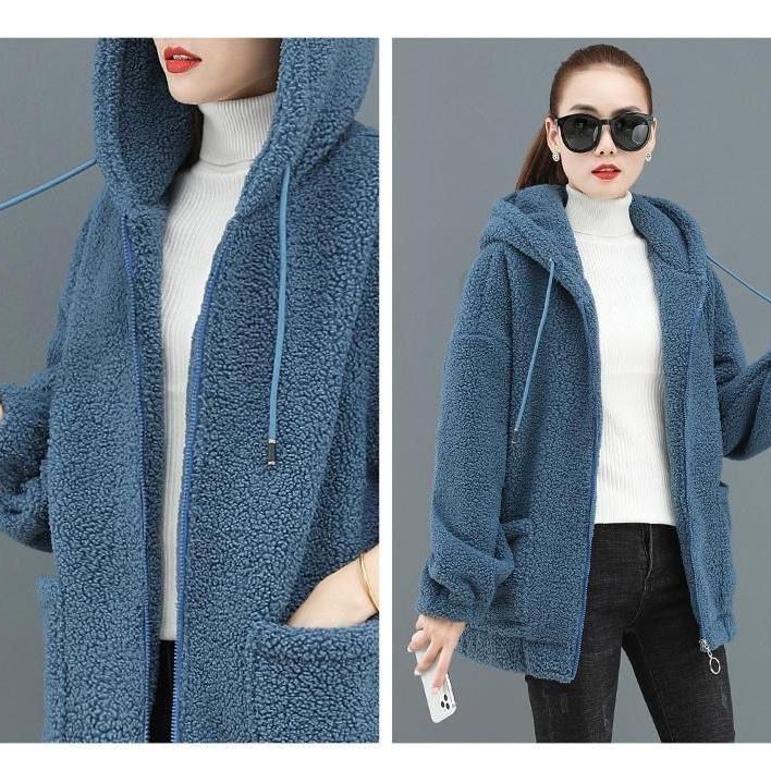 Felpa con cappuccio cardigan in cashmere tinta unita donna Plus cashmere spesso autunno e inverno sciolto versione coreana cappotto semplice con cappuccio donna