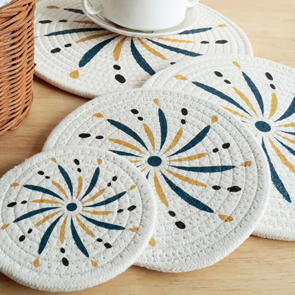 Anti-scalding Round Coaster Non-Slip Pot Pad Table Mats Woven Cotton Placemat  Table Decoration