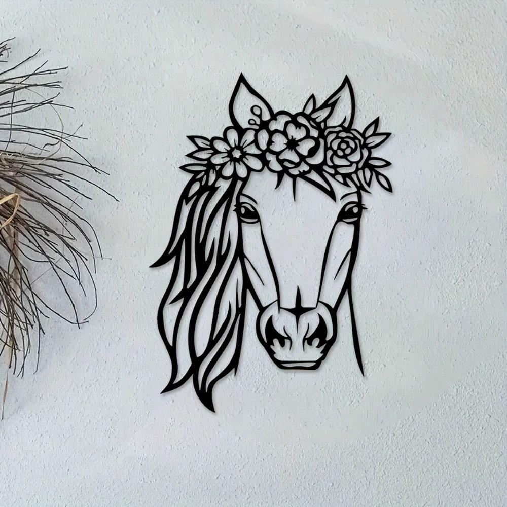 Vintage Metal Horse & Flower Wall Art for Living Room, Office, Bar & Halloween Decor
