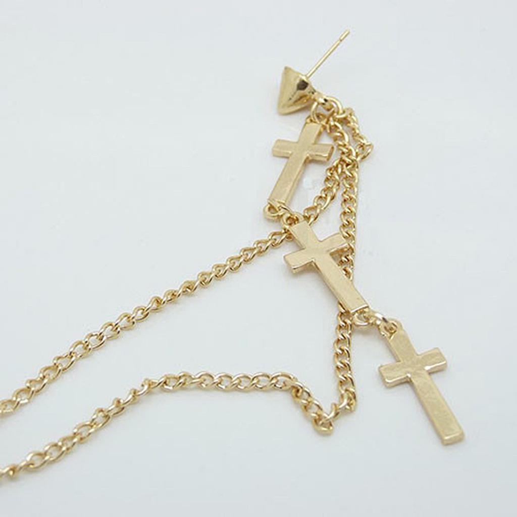 Gothic Punk Cross Lång Tofs Kedja Ear Cuff Stud Clip Örhängen Modesmycken