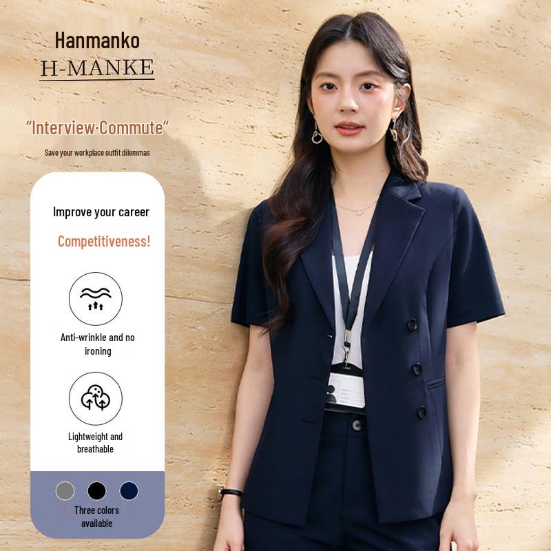 HANMANKE Women's Slim-Fit Short-Sleeve Business Suit Set