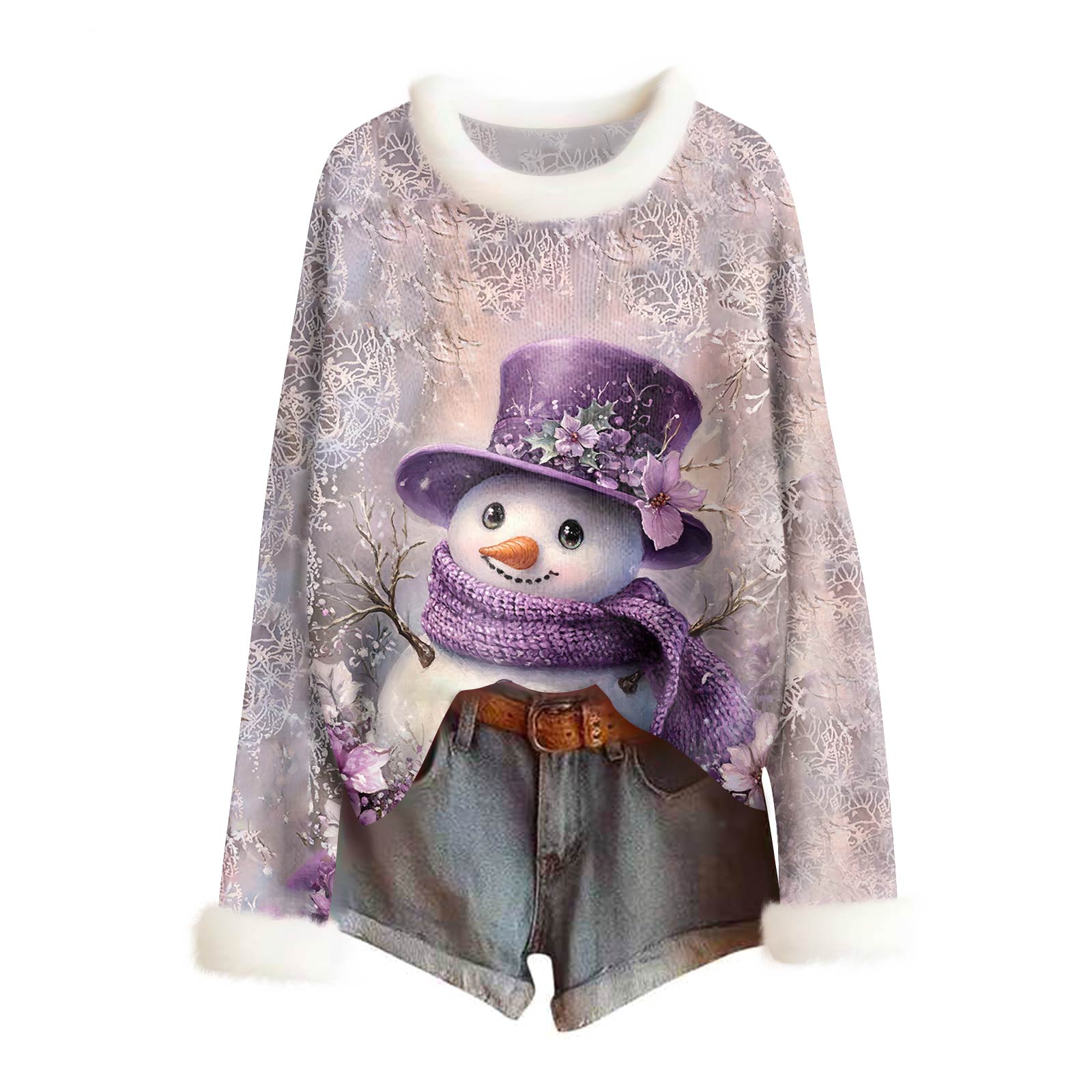 

Женский модный свитер с рождественским принтом и шерстяным воротником, повседневный вязаный пуловер с длинными рукавами XXL