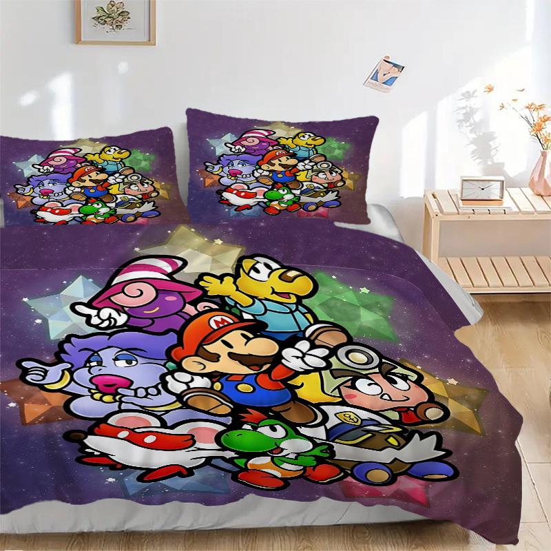 3pcs bedding set Mario Party Includes 1 Comforter + 2 Pillowcases, Without Pillow Inserts, Soft Comfortable, Lightweight Breathable, Printed