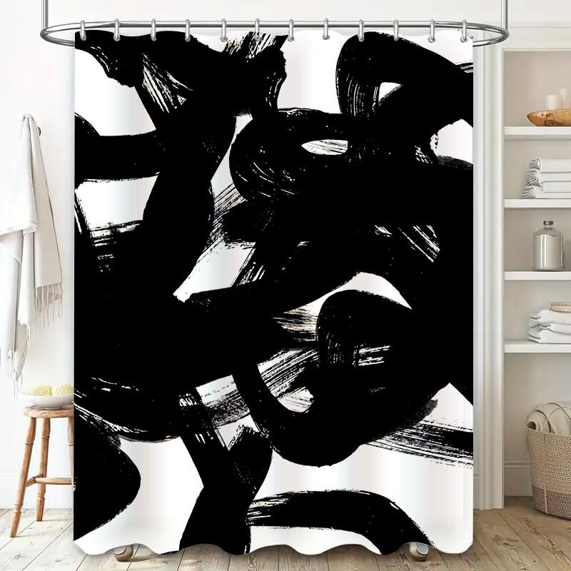 Modern Black White Brushstroke Shower Curtain Perfect For Bathroom Decorations