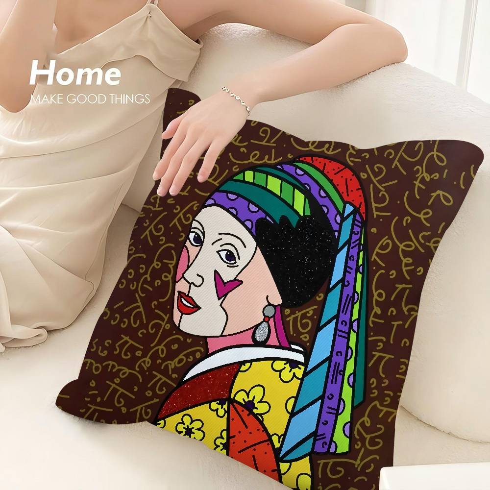 Romero B-Britto Art Pillow Case 3D Print Polyester Fiber 40*40cm Home Sofa Throw Decoration Festival Gift