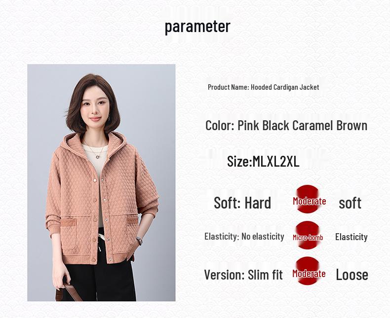 Women's Hooded Jacket: 2024 Spring/Autumn, Loose Fit, Plus Size, Casual Cardigan for Middle-Aged Moms