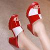 2025 Patent Leather Platform Slides Sandals Summer Peep Toe Shoes Elegant High Heels Slippers Women Party Office Footwear