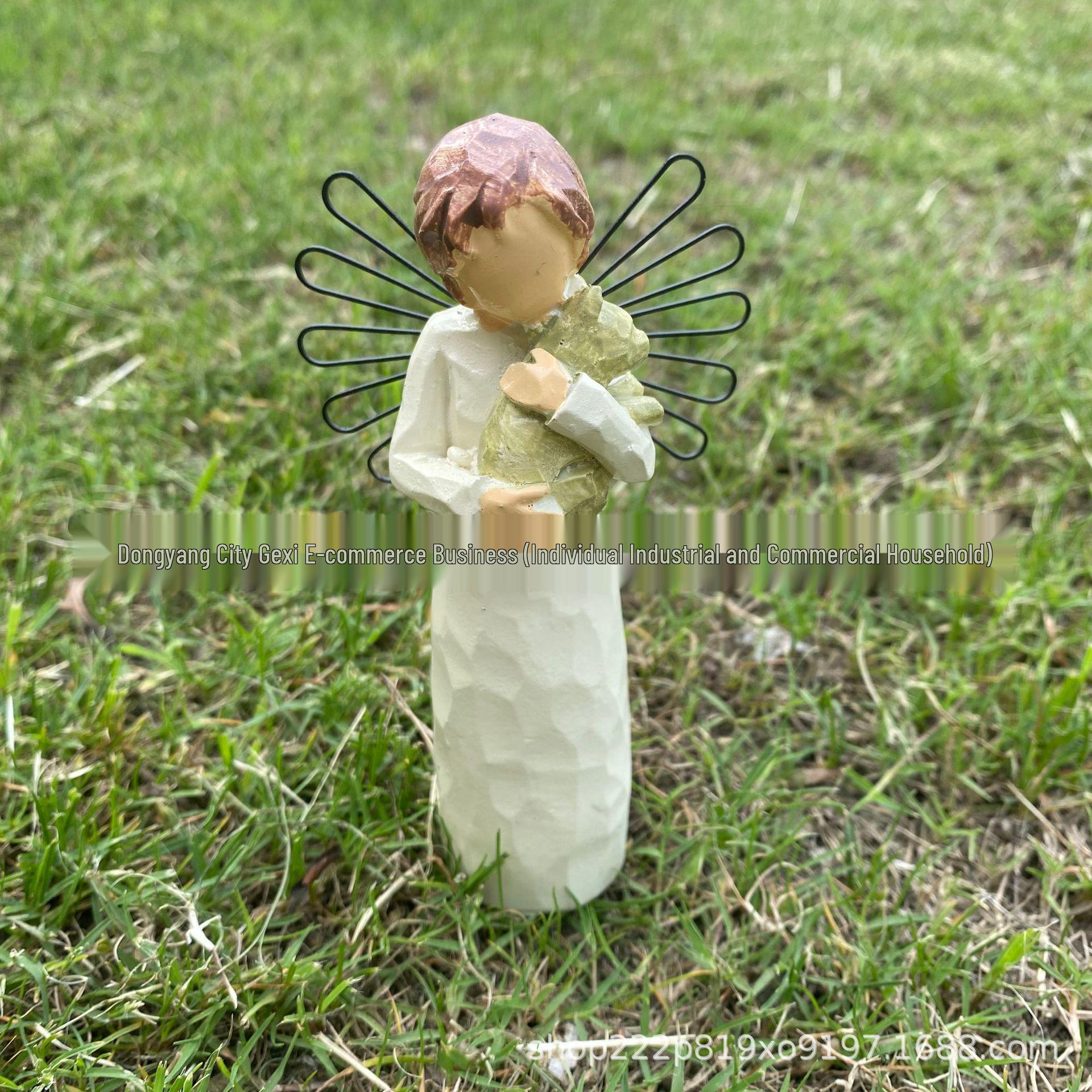 Angel Holding Flowers and Pets European Style Resin Ornament